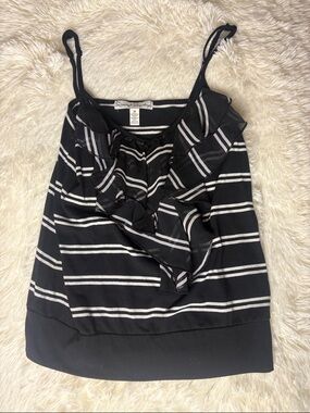 French Laundry Black & White Striped Ruffle Camisole